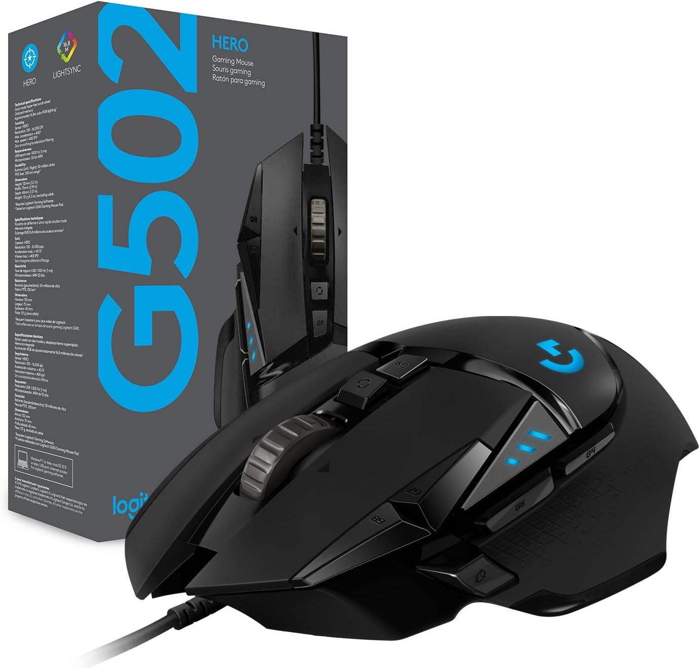 Logitech G502 Hero Alambrico USB 25,600 DPI RGB
