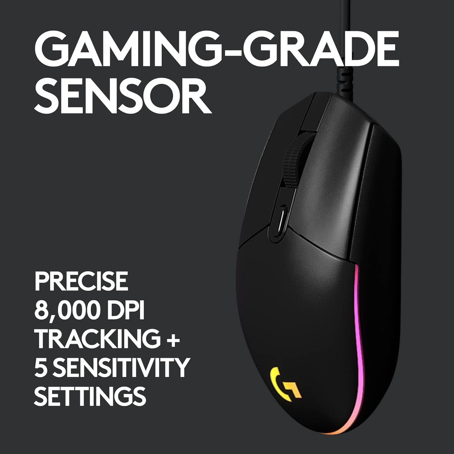 Logitech G203 Cable-USB 8,000 DPI RGB 6 Botones Reprogamables Negro