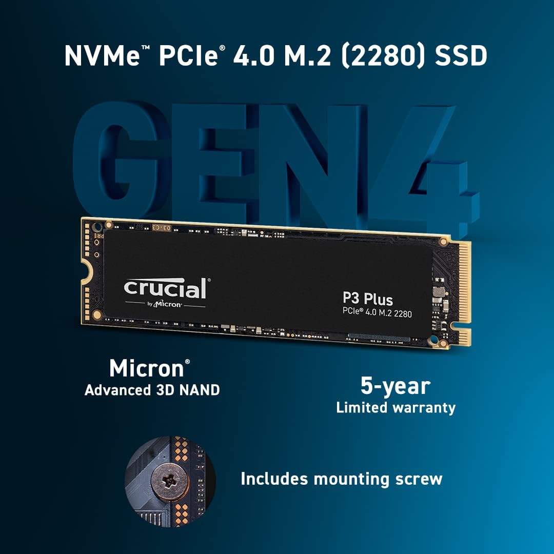 Crucial P3 PLUS Gen4 NVMe M.2 Internal Gaming SSD