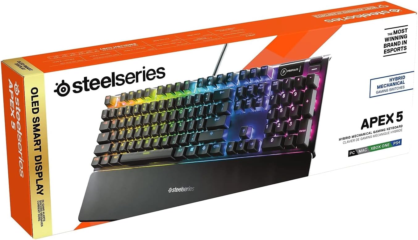 SteelSeries Apex 5 RGB USB Teclado Mecanico Blue Switch con Pantalla OLED