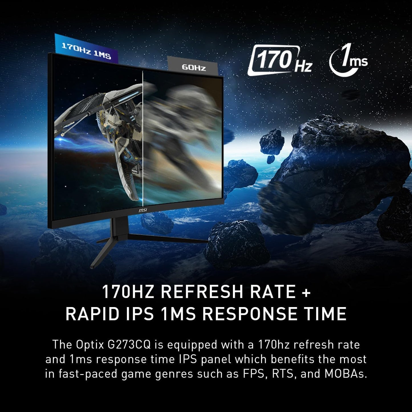 MSI G273CQ Curvo 27'' 2560 x 1440 (QHD) (2K), VA, 170Hz, FreeSync, HDR