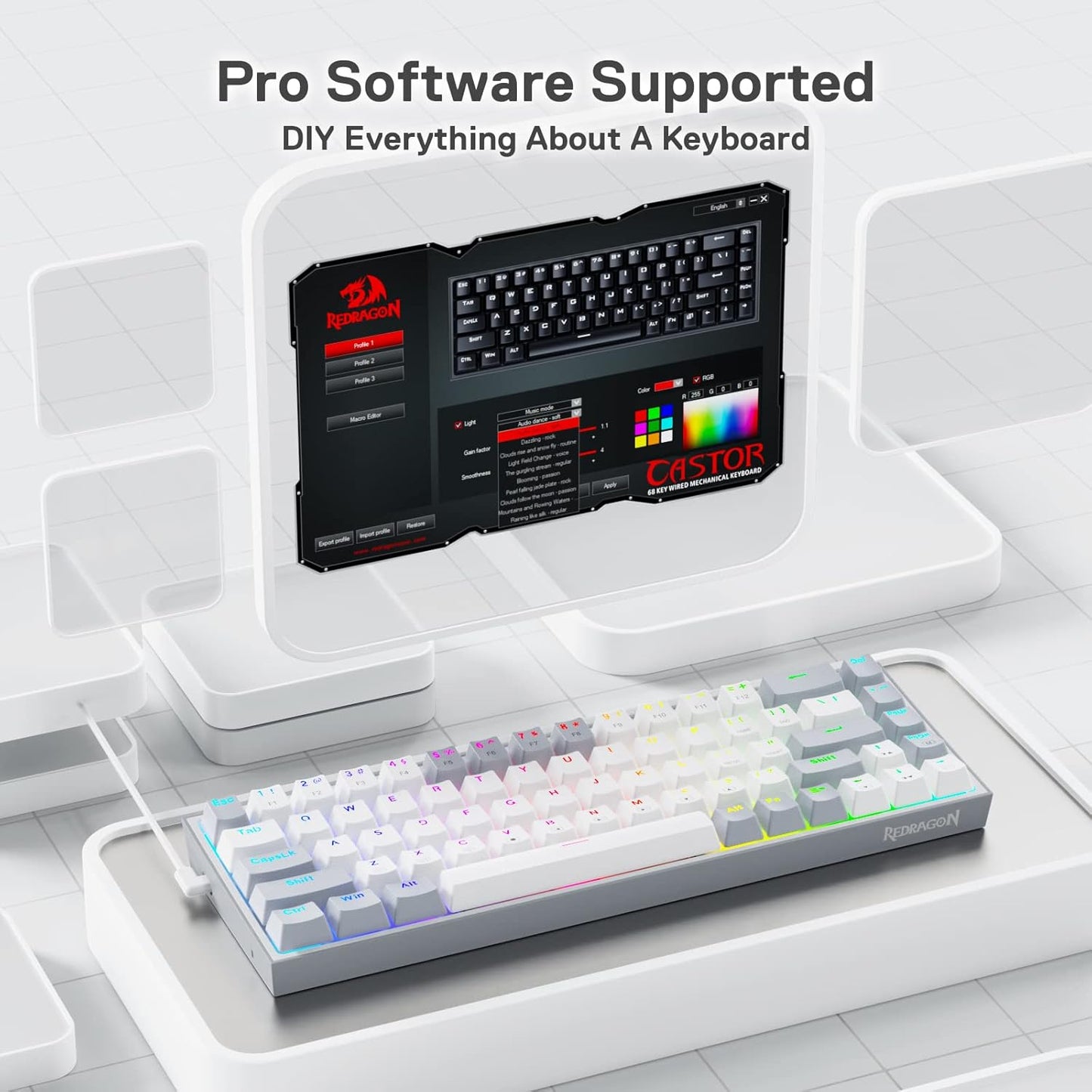 Redragon K631 Gery RGB USB-Cable Teclado Mecanico 65% Red Switches Intercambiable
