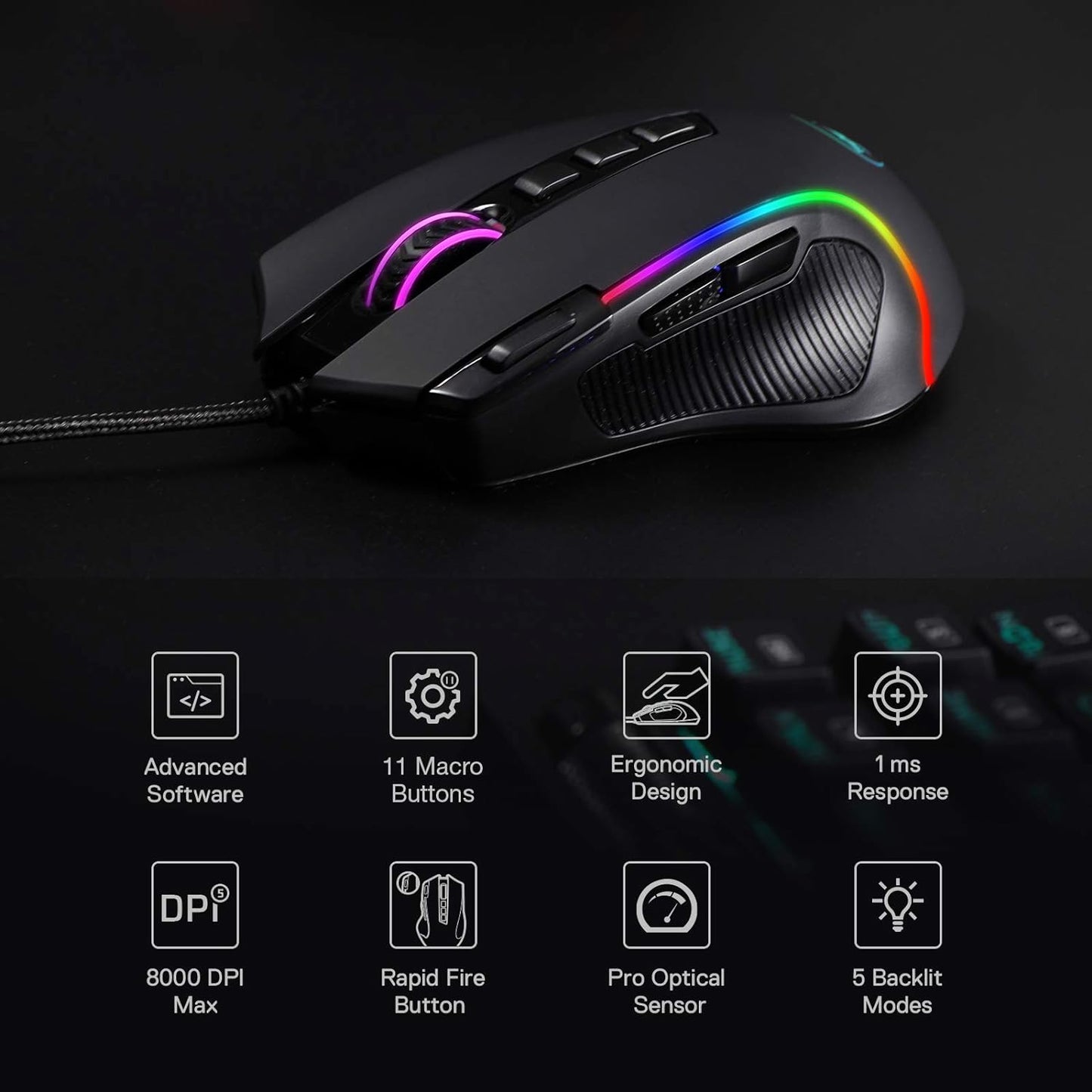 Redragon M612 Predator RGB 8000 DPI Alambrico Negro