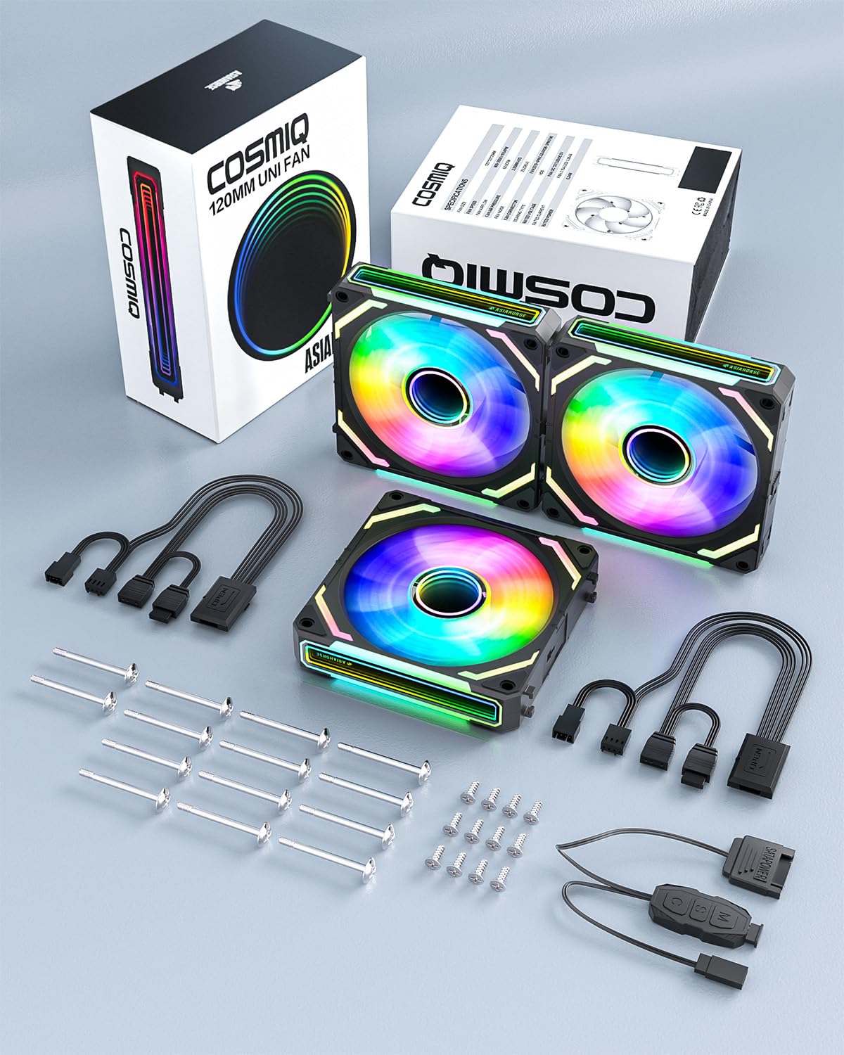 AsianHorse COSMIQ 120mm RGB FAN 3 Pack Conector en Cadena
