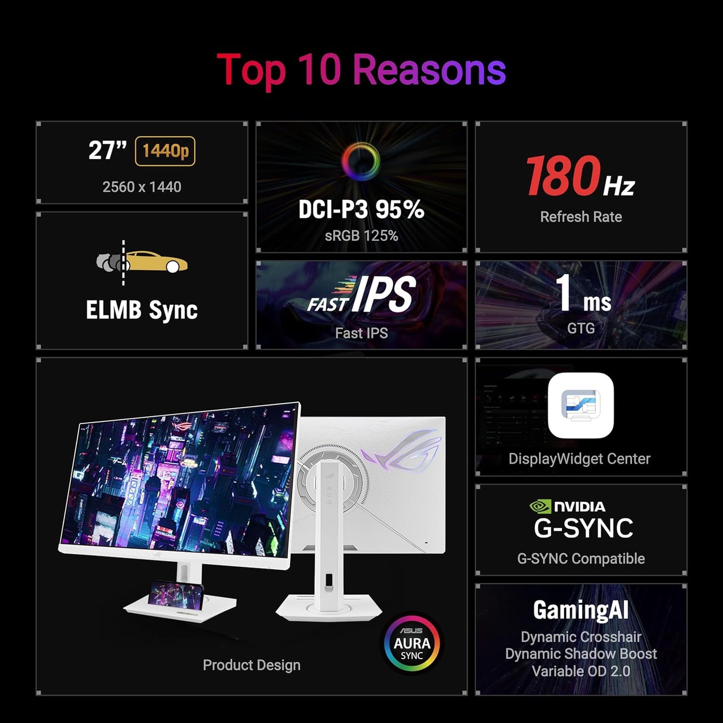 ASUS ROG Strix 27'' QHD 1440P HDR400 Monitor (XG27ACG-W) 180Hz 1ms IPS