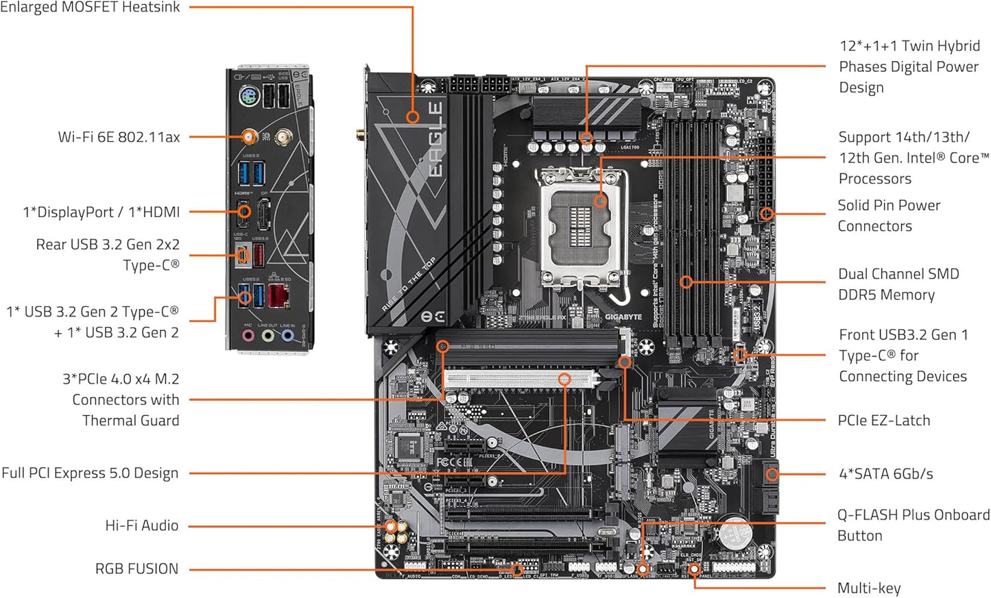 GIGABYTE Z790 Eagle AX Wifi 6E DDR5 LGA 1700 (Intel 12th, 13th, 14th Gen)