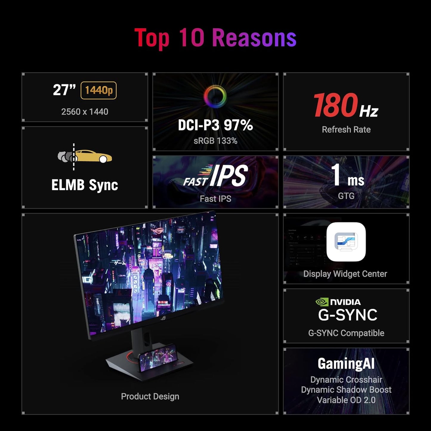 ASUS ROG Strix 27'' QHD 1440P HDR400 Monitor (XG27ACS ) 180Hz 1ms IPS
