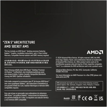 AMD Ryzen™ 5 9600X 6-Core 3.9 GHz (MAX Turbo 5.4 GHz), 12-Thread Socket AM5