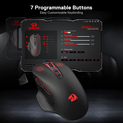 Redragon M656 Gainer Inalambrico 4000 DPI Negro Luces Roja