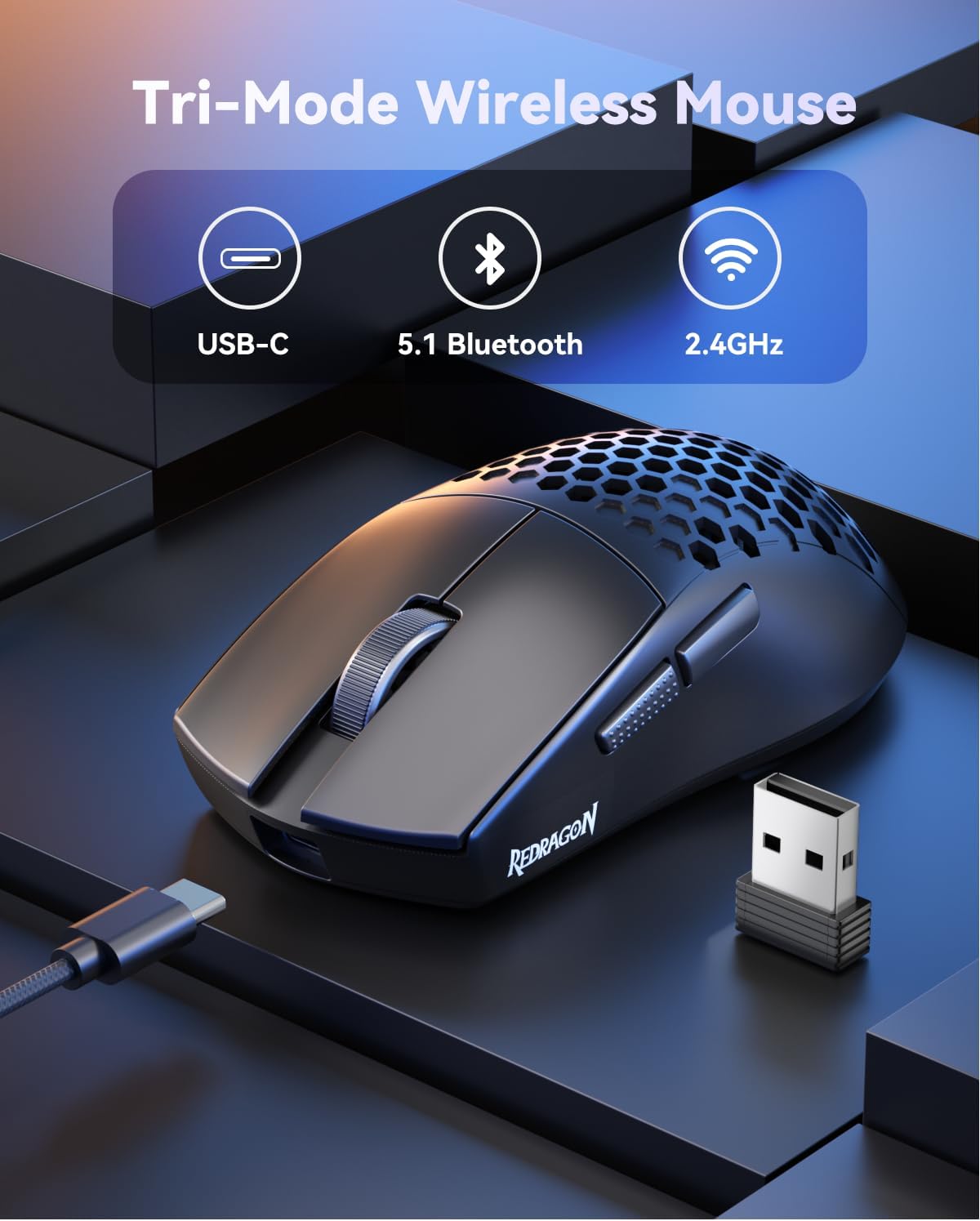 Redragon M725 Honeycomb Shell Inalambrico Gaming Mouse 49g 10000 DPI