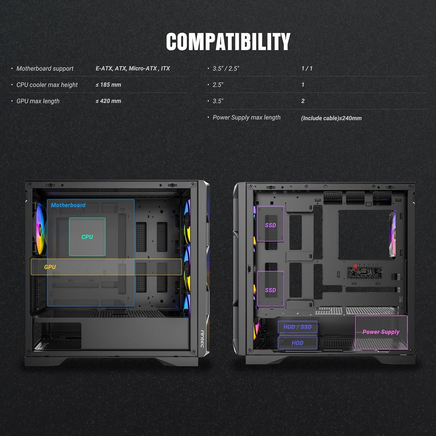 ANTEC AX1000-ARGB Negro Mid-Tower Gaming Case ATX