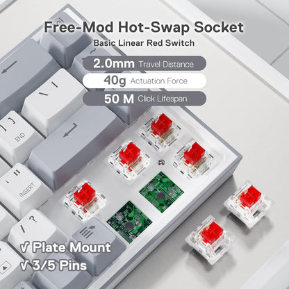 Redragon K631 Gery RGB USB-Cable Teclado Mecanico 65% Red Switches Intercambiable