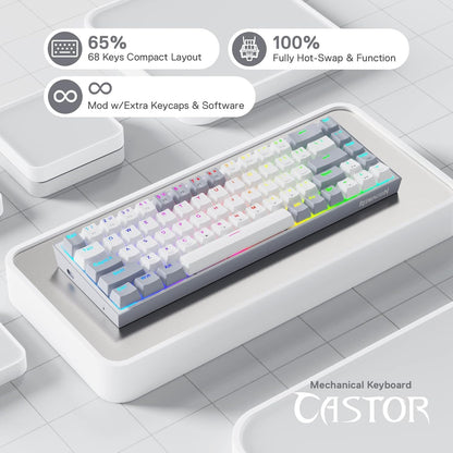 Redragon K631 Gery RGB USB-Cable Teclado Mecanico 65% Red Switches Intercambiable