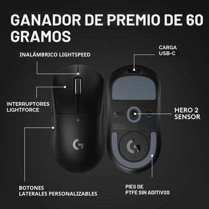 Logitech G PRO X SUPERLIGHT 2 Lightspeed Inalambrico Mouse 44K DPI 60g 8kHz
