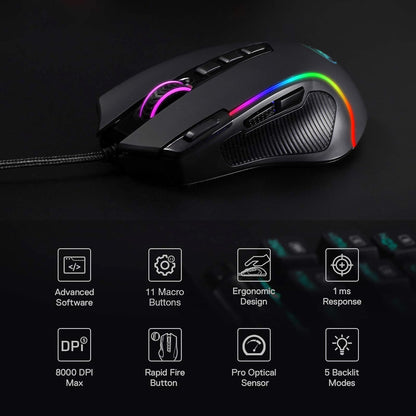 Redragon M612 Predator RGB 8000 DPI Alambrico Negro