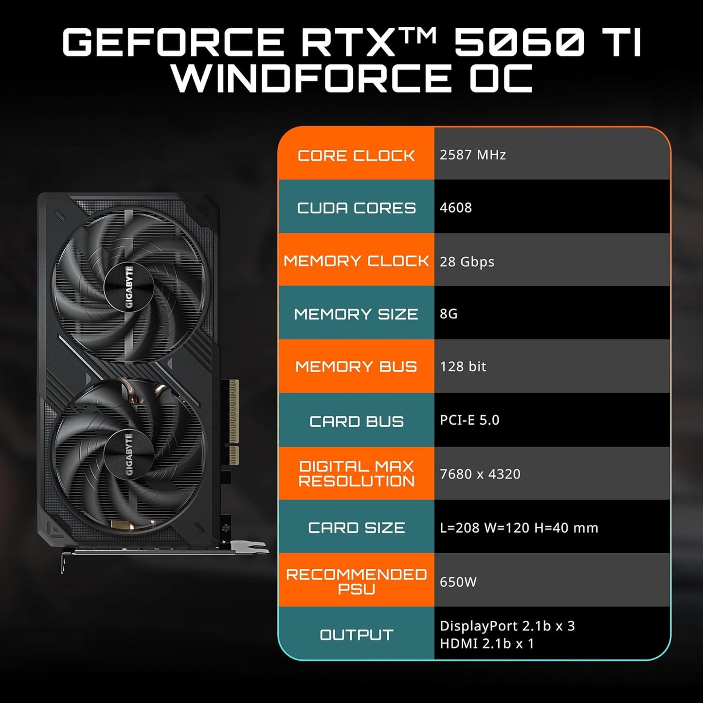 GIGABYTE RTX 5060 Ti WINDFORCE OC 8GB