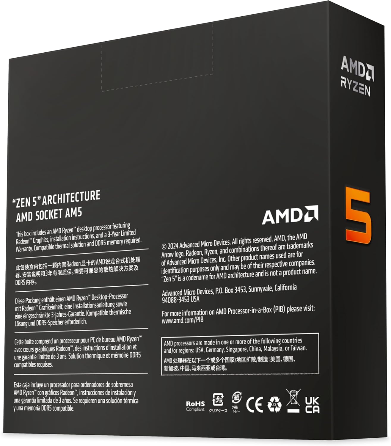 AMD Ryzen™ 5 9600X 6-Core 3.9 GHz (MAX Turbo 5.4 GHz), 12-Thread Socket AM5