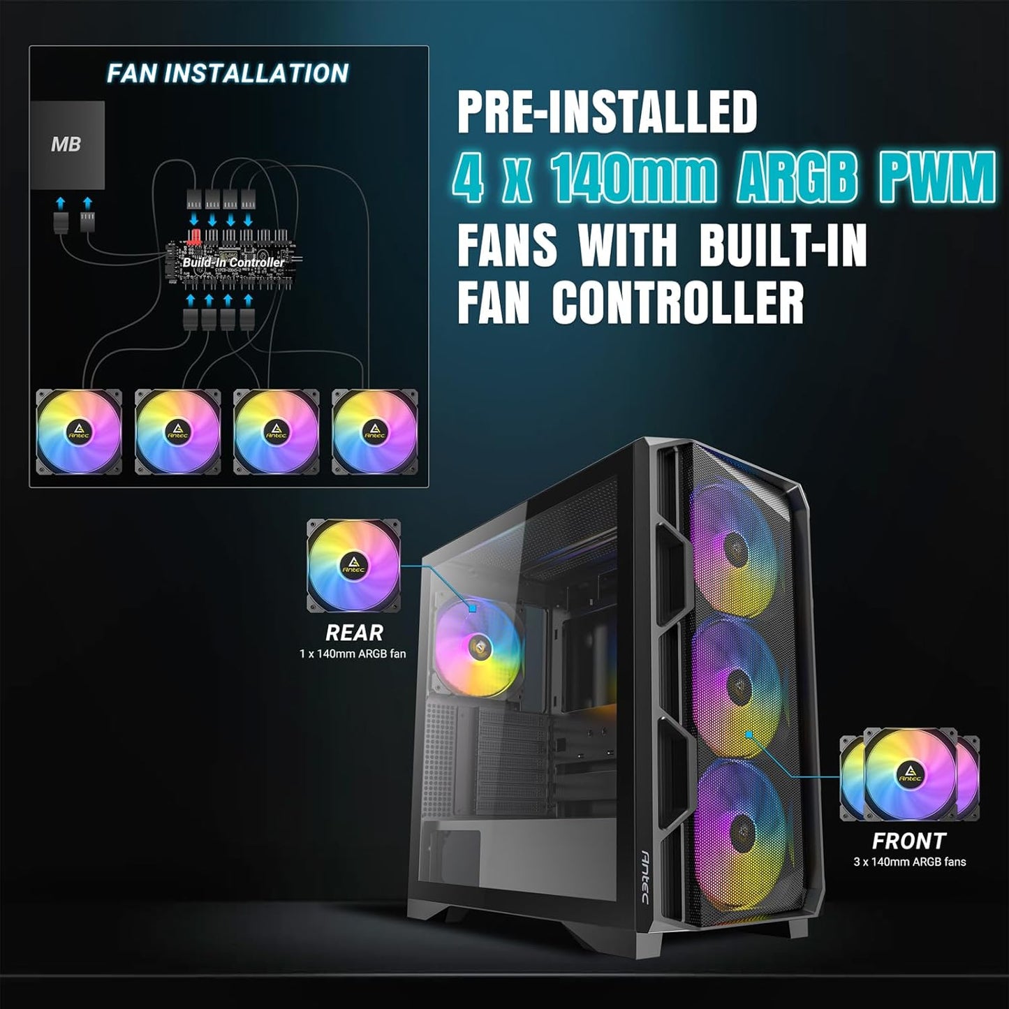 ANTEC AX1000-ARGB Negro Mid-Tower Gaming Case ATX