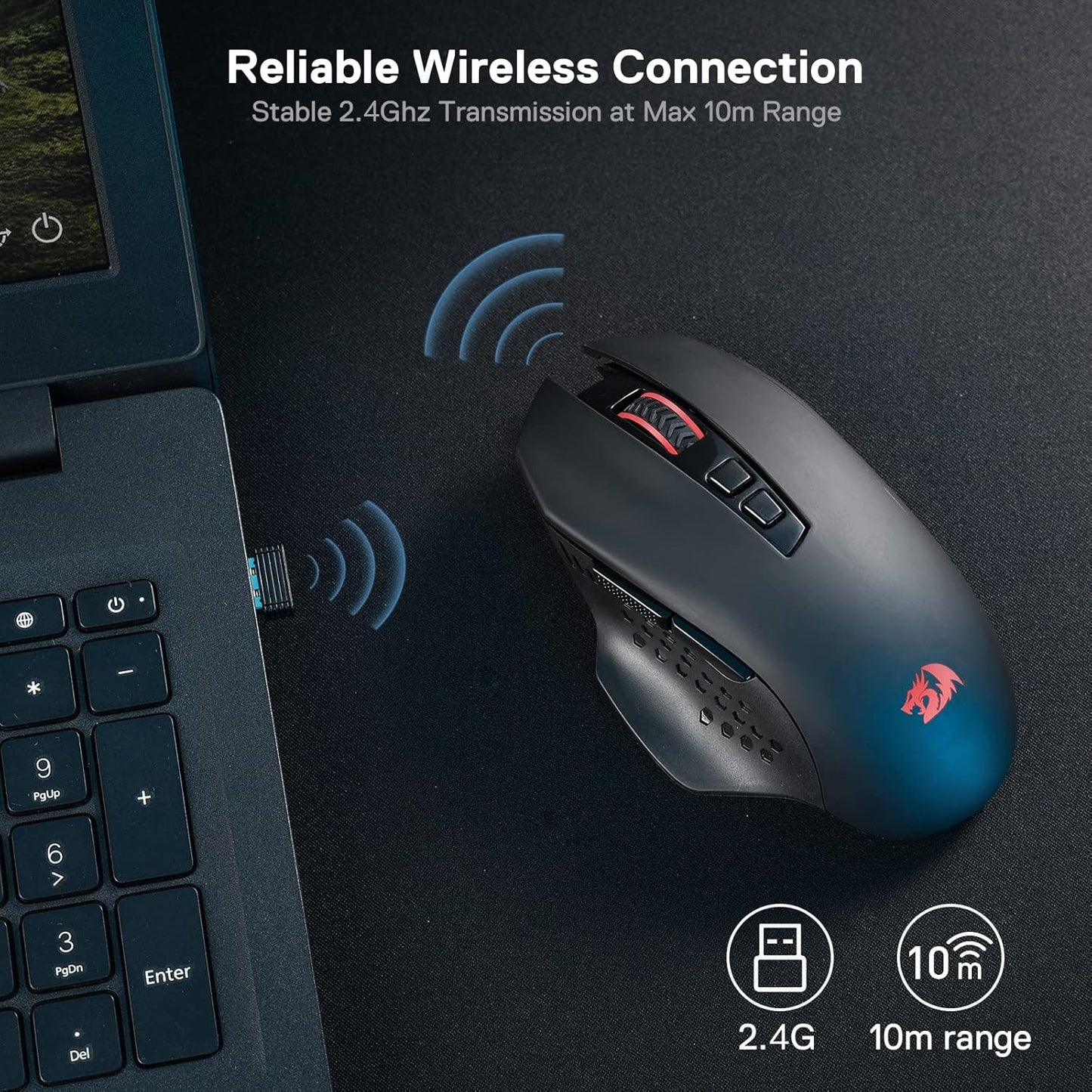 Redragon M656 Gainer Inalambrico 4000 DPI Negro Luces Roja