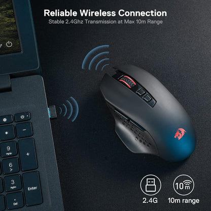 Redragon M656 Gainer Inalambrico 4000 DPI Negro Luces Roja