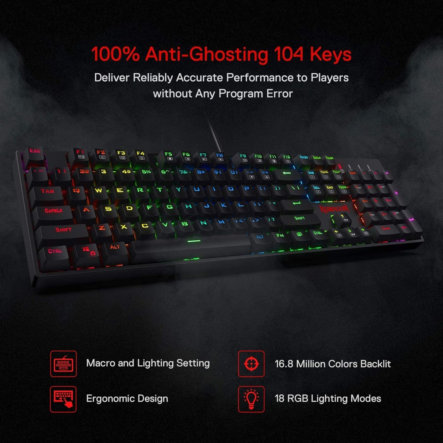 Redragon K582 SARARA RGB LED USB-Cable Teclado Mecanico Red Switches