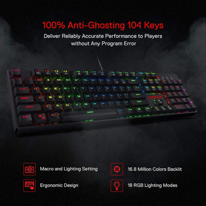 Redragon K582 SARARA RGB LED USB-Cable Teclado Mecanico Red Switches
