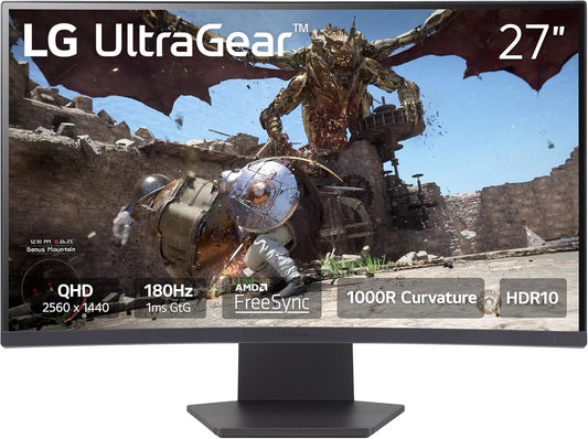 LG 27GS60QC-B Ultragear Curved 1000R Gaming Monitor  27'' QHD 1440P HDR 10 180Hz 1ms VA